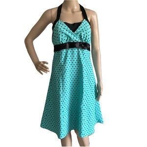Ruby Rox Teal Black Polka Dot Halter Pin Up Dress